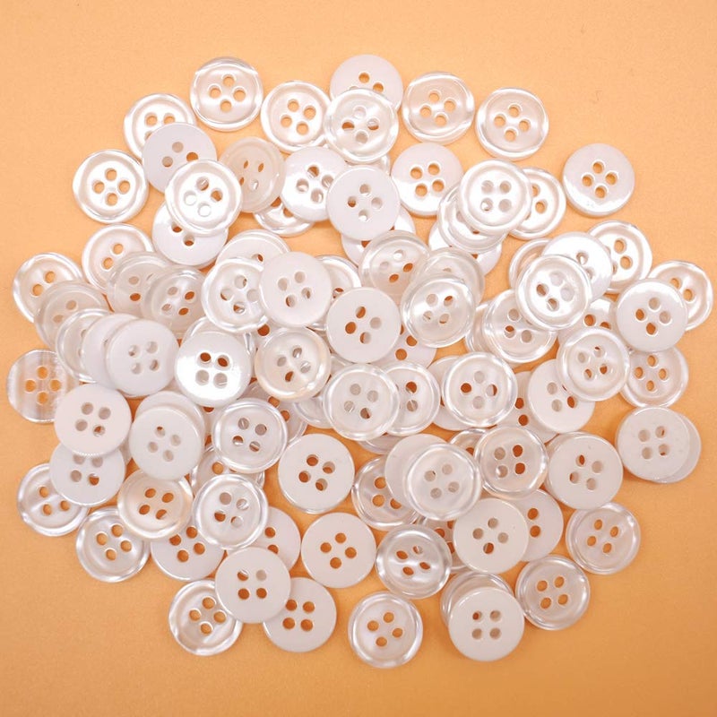 Renashed 11mm 200Pcs Sewing Shirt Resin Buttons 4 Holes White Faux Pearl Finish - Image 1